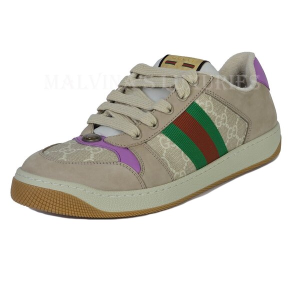 GUCCI SNEAKERS SCREENER LEATHER SHOES GG LOGO WEB STRIPE  sz 40.5 10.5 US - Picture 8 of 16
